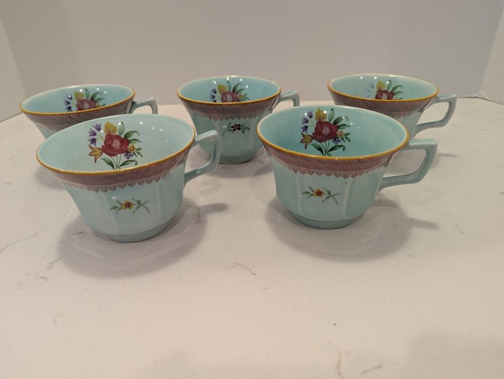 Adams English Ironstone Micratex Teacups Set Of 5 Lowestoft Cottagecore Country